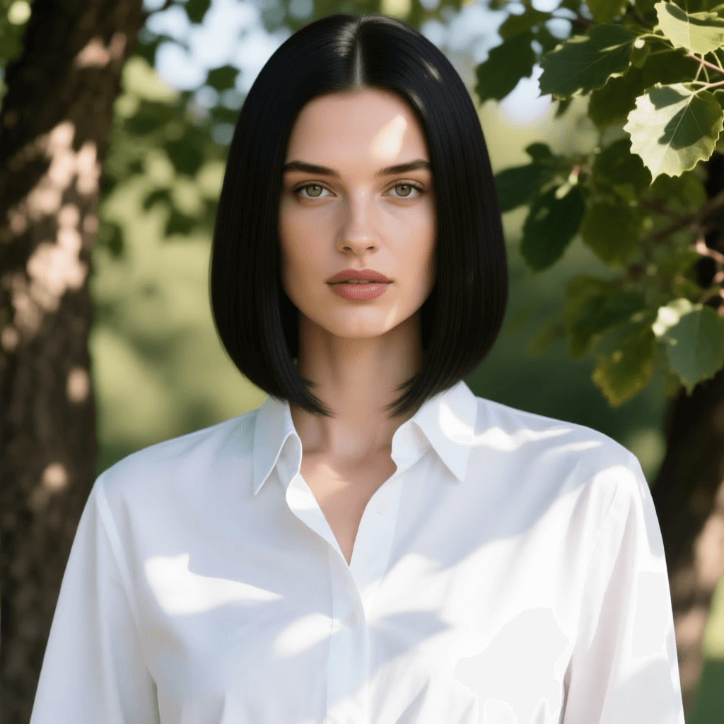 After - Replace the hairstyle to short neat bob.