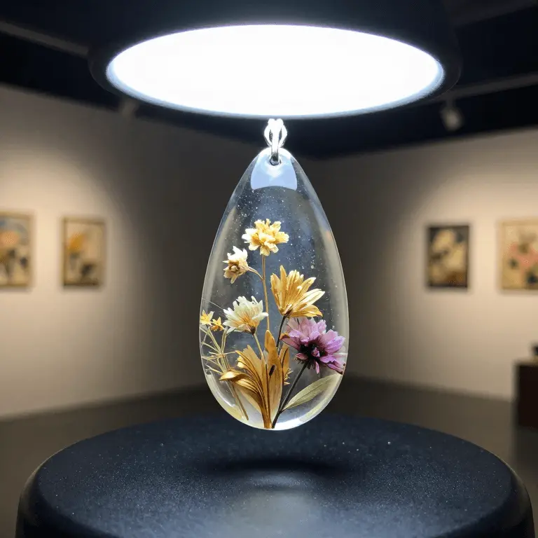 AI generated image: Resin drop pendant embedded with dried flowers and...